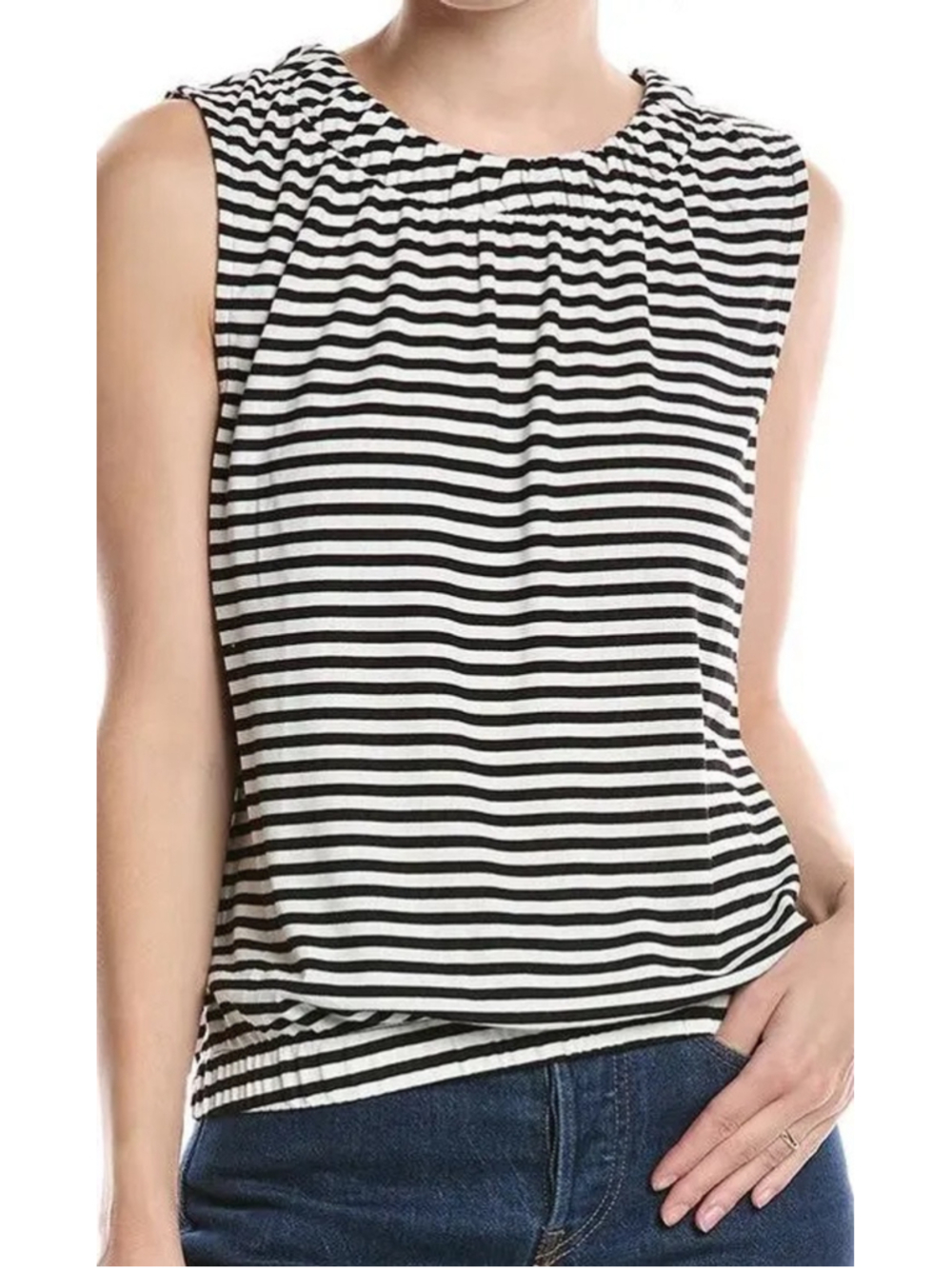 CAbi Chat Tee Size M Black and White/Cream EUC